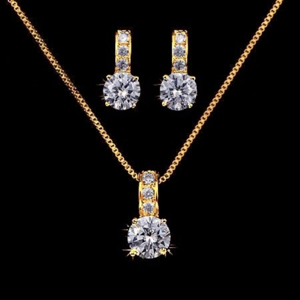 Gold Plated AAA CZ Necklace and Earring Set